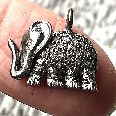 #ad Diamond Elephant Pendant Antiqued Small Dark Patina Sterling Silver Sweet $49.94