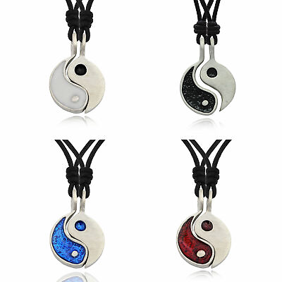 #ad Yin Yang Feng Shui Ying Silver Pewter Best Friend Charm Necklace Pendant Jewelry $2.99