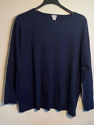 #ad Chicos Classic Navy Front Seam Pullover Cotton Cashmere Blend Sweater Size 3 NWT $35.00