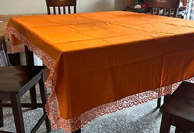 #ad Lace Fringed Table Coth Vintage Beautiful Rust Color Think Fall $9.00