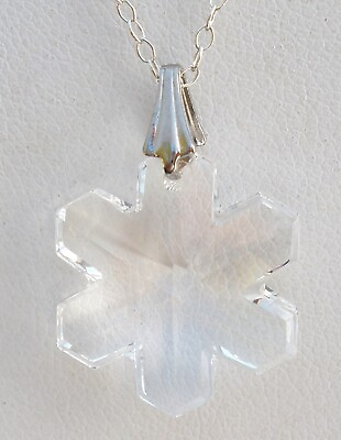 #ad Sterling Clear Crystal Snowflake Pendant Necklace 18quot; Long Winter Snow Jewelry $29.00