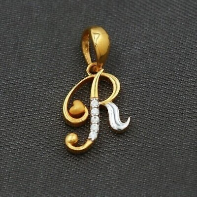 #ad quot;Rquot; Pendant925 Silver Initial 14K Yellow Gold Plated Round White Cubic Zirconia $62.99