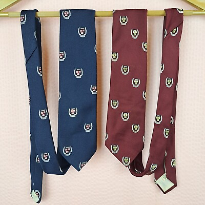 #ad Vintage 1944 Harvard Tie Set Of 2 Blue Red VE RI TAS Polyester $45.50
