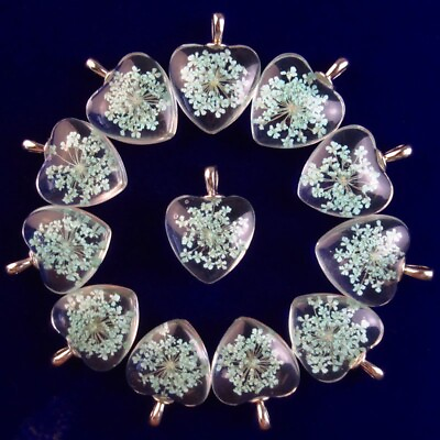 #ad 12Pcs 18x10mm Blue Delicate Crystal Glass Dried Flower Heart Pendant T02048 $19.08