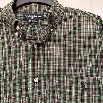 #ad Ralph Lauren Big Shirt Mens Sz Medium Green Blue Red Plaid Button Down Cotton $18.05