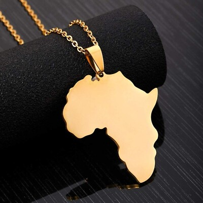 #ad Africa Gold Pendant Necklace African Continent Map Outline $13.99