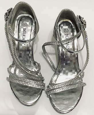 #ad Delicacy pump silver shoes size 6 rhinestones evening sandals stilettos open toe $22.00