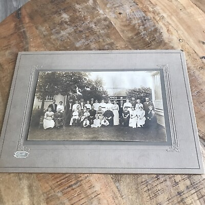 #ad #ad Vtg Rare Antique Photo Family Reunion Early Century Farm Bamp;W Photo 14x10 $15.00