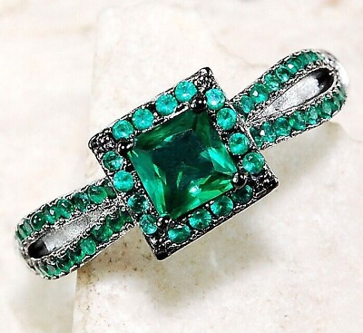 #ad Natural 2CT Emerald Quartz 925 Solid Sterling Silver Ring Jewelry Sz 6789 MR1 $34.99