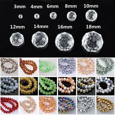 #ad 3mm 4mm 6mm 8mm 10mm 12mm Rondelle Faceted Crystal Glass Loose Spacer Beads lot $2.50
