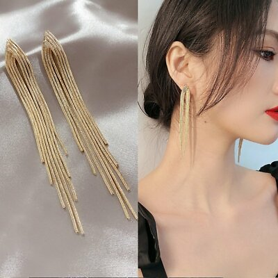#ad Fashion Tassel Long Metal Chain Earrings Stud Drop Dangle Women Jewelry Gifts $1.80