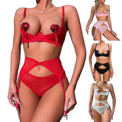 #ad US Womens Lingerie Set Thong Outfit Top Nightwear Sexy Clubwear Nightclub Bra $7.43