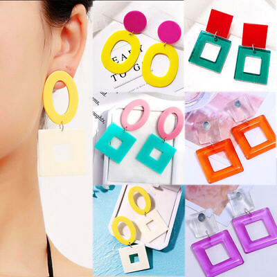 #ad Fashion Women Hollow Geometric Dangle Drop Hook Acrylic Resin Earrings Jewelry C $2.11