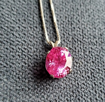 #ad Oval Pink Sapphire 925 Sterling Ladies Necklace Signed NZC $40.00