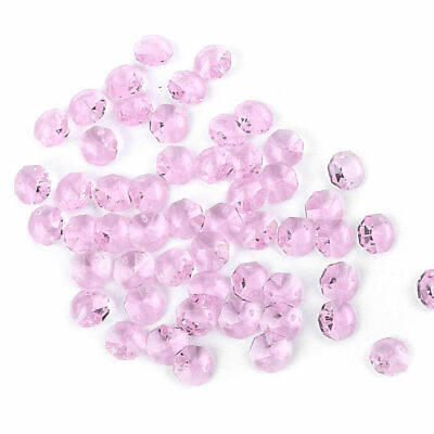 #ad 50pcs Pink Crystal Octagon Beads 2 holes Chandelier Lamp Prisms Home Decor 14mm $9.39