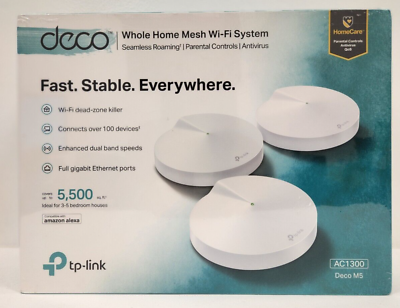 #ad TP Link Deco M5 AC1300 MU MIMO Dual Band Whole Home Wi Fi System 3 Pack 5500Ft $119.99