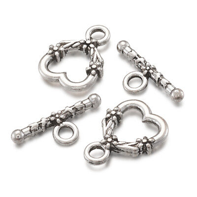 #ad 20 Sets Nickel Free Antique Silver Tibetan Style Heart with Flower Toggle Clasps $6.65