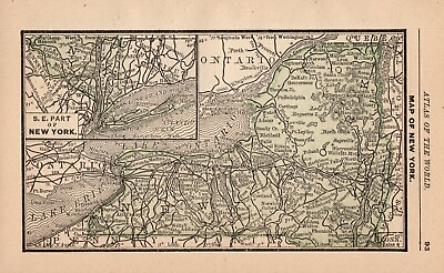 #ad 1888 Antique Tiny New York Map MINIATURE Size Map of New York State Map 1554 $16.95