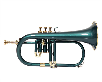 #ad Bugle Flugelhorn 3v Bb green Brass Trumpet With Hard Case With Mouthpiece Gift C $380.00