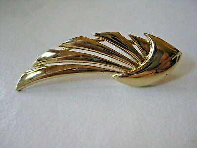 Vintage Givenchy Earrings Sleek Elongated Wing Bright Gold Plate Open Work Post $60.00