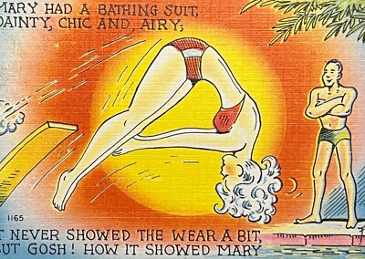#ad Comic Postcard Risque Pretty Women Bikini Swimsuit Artist Signed Fox Linen VG $8.99