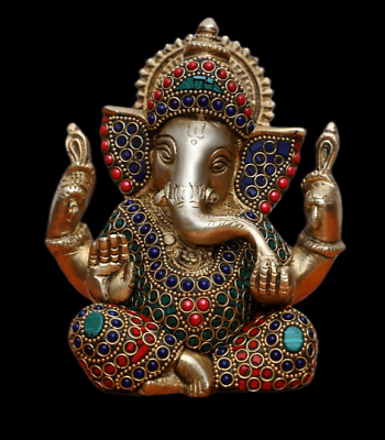 #ad Ganesha Statue Brass Ganesh Idol Stone Work Hindu God Elephant Figurine Ganpati $118.00