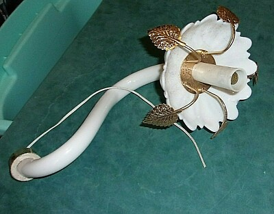 ANTIQUE PORCELAIN Glass Chandelier Arm With BRASS LEAVES Wired Part 10quot; LONG $40.00