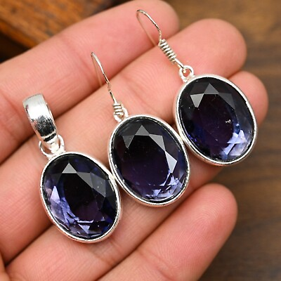 #ad Glorious Gemstone 925 Sterling Silver Pendant amp; Earring Jewelry Set $24.99
