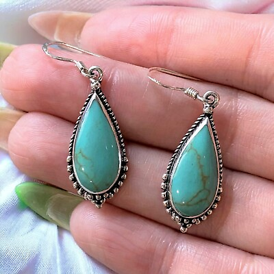 #ad native american turquoise dangle earrings 925 silver sterling silver Jewelry $42.79