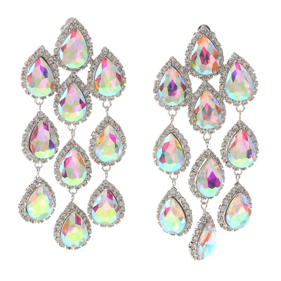 #ad Silver Tone Metal Long Crystal Clip On Chandelier Earrings ER2517 SAB $18.99