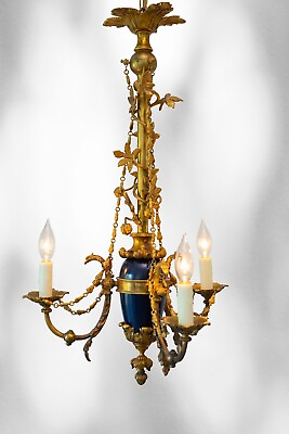 #ad #ad Vintage 1920s French Three Arm Chandelier with Gold Ormolu Motifs $995.00