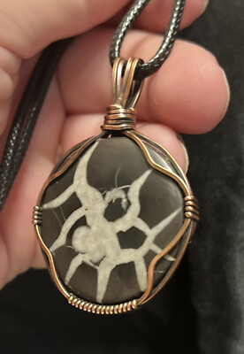 #ad Black Septarian Handmade copper wire wrapped pendant necklace 7d $22.90