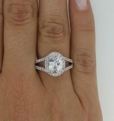 #ad 2 Ct Halo Split Shank Oval Cut Diamond Engagement Ring SI2 G White Gold Treated $1871.10