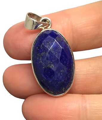 #ad lapis lazuli silver pendant faceted solid Sterling Silver oval 24 x 14mm GBP 29.99