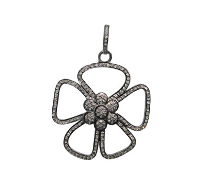 #ad Indian Silver Starling 925 Handmade Glorious Diamond Flower Pendant $118.99