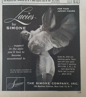 #ad 1957 women#x27;s Lacies by Simone support girdle garters vintage fashion ad $9.99