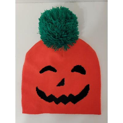 #ad SSLR Pom Beanie Hat Haloween Pumpkin Face design $19.99