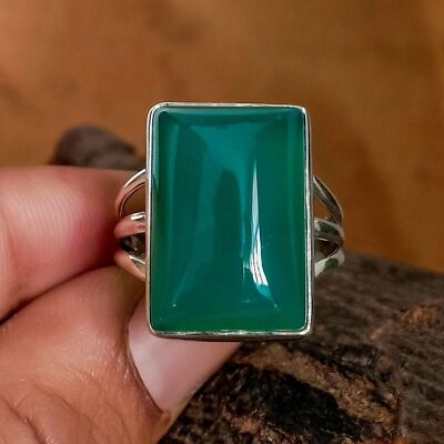 #ad Mother Green Onyx Ring Handmade 925 Sterling Silver Lovely Ring All Size KS14079 $10.44