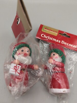 #ad C2 Vintage 1970#x27;s Christmas Santa Claus Wooden Figurines Taiwan New Old Stock $11.99