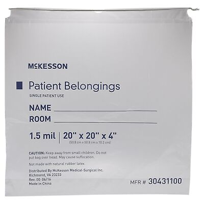 #ad MCK Patient Belongings Bag 4 X 20 X 20 Inch Polyethylene Drawstring Closure $37.66
