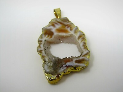 #ad Geode Slice Stone Necklace Pendant Vintage $8.99