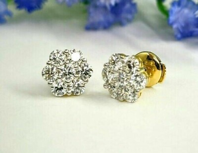 #ad 2Ct Round Diamond Cluster Stud Earrings 14k Yellow Gold Plated Lab Created $56.99