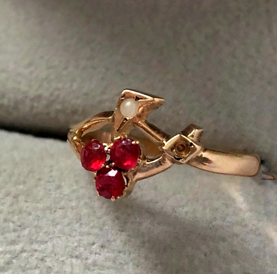 #ad 1910 Antique Imperial ROSE Gold 56 14K Women#x27;s Jewelry Ring Ruby Pearl Size 7.5 $495.00