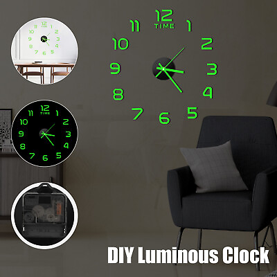 #ad 3D DIY Wall Clock Luminous Frameless Silent Quartz Living Room Bedroom Stickers $10.98