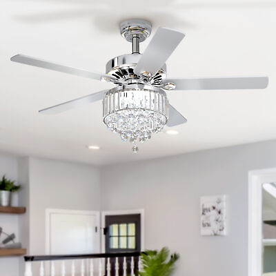 #ad 52 Inch Ceiling Fan with Light amp; Remote Bedroom Modern Crystal Fan Light Chrome $90.99
