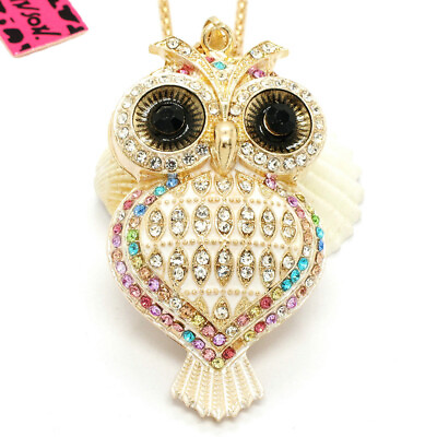 #ad Hot Color Rhinestone Heart Owl Crystal Pendant Fashion Women Chain Necklace $3.95