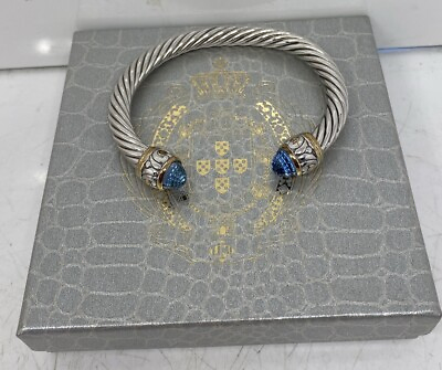 #ad John Medeiros Bi Tone Silver Gold Austrian Crystal Wire Cuff Bracelet 7” $54.99