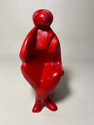 #ad Abstract Art Sculpture in Stone Red Person Setting “Am I? “ 9” Tall Weig $44.99