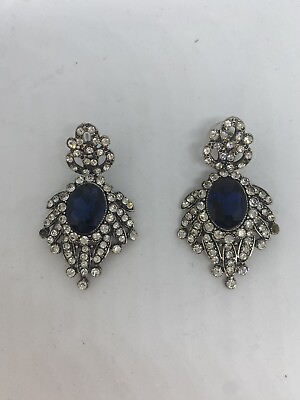 #ad Women#x27;s Faux Zircon Crystal Studded Eardrop Earrings with Blue Stone Danglers $10.00