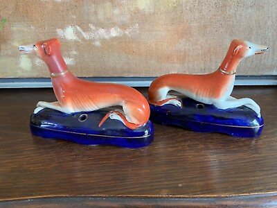 #ad Pair English 19th Century Staffordshire Inkwells Dogs $210.00
